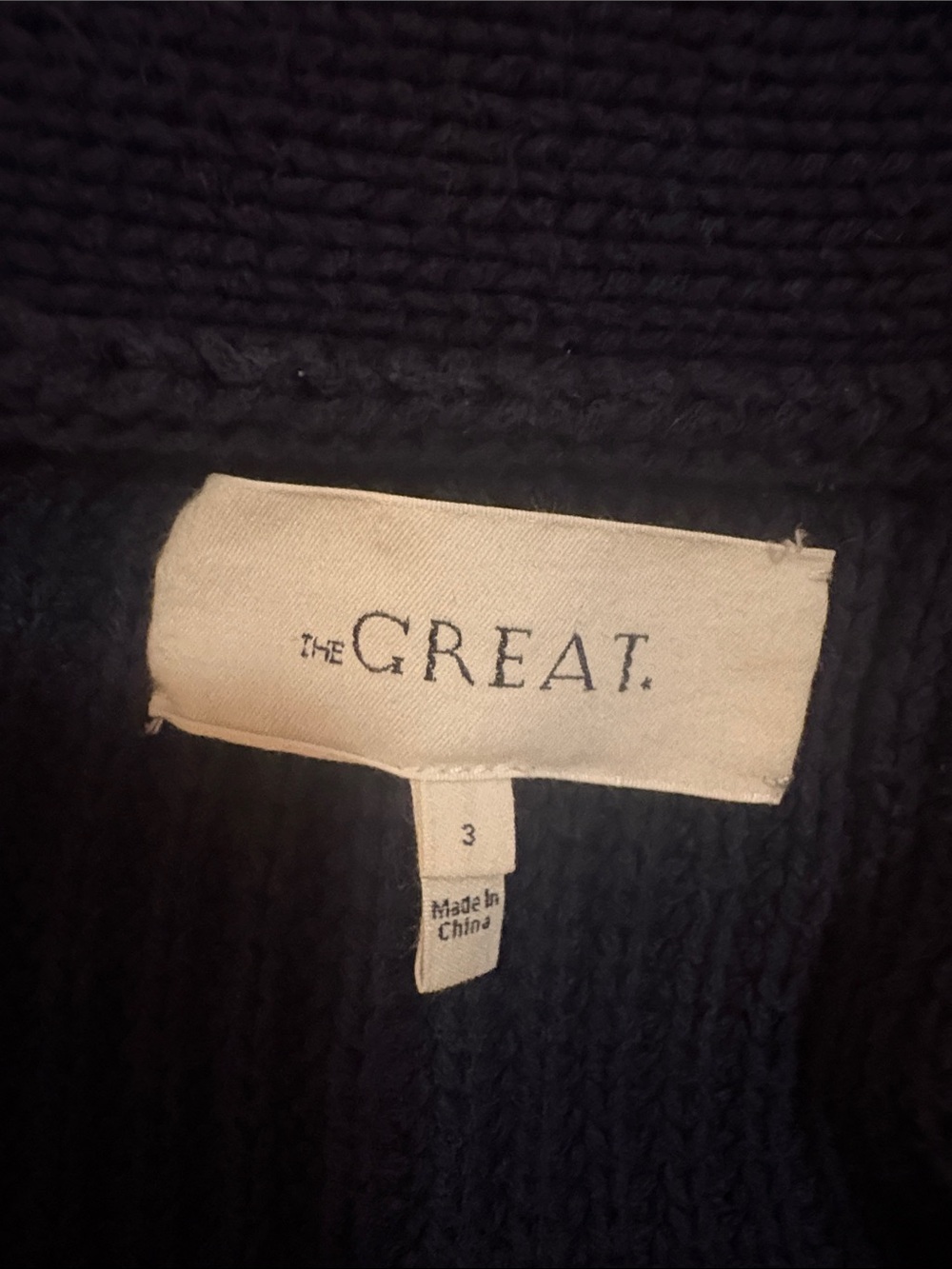 THE GREAT. Navy Cardigan with Cream and Red Sailboat Intarsia lodge - Picture 6 of 6